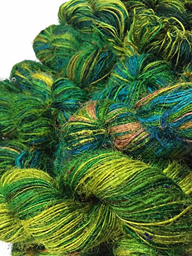 Recyceltes Sari-Seidengarn – meeresgrün, bunt (100 Gramm) von Knitsilk