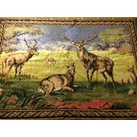 Alter Teppich Bettdecke Bild An Der Wand Tischdecke Velours Samt Vintage 50-60x Udssr Wandteppiche Ukrainisch Hirsch von Knittingfashionstyle