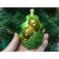 Weihnachtsbaum, Weihnachtsdekoration, Sowjet, Glas, Antik, Handbemalt, Eichenblatt, Blatt, Eiche, Eicheln von Knittingfashionstyle