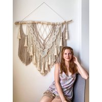 Wohnzimmer Dekor, Makramee Wandbehang, Kopfteil, Elfenbein Bauernhaus Wandteppich, Boho Wandteppich von KnitushkiStore