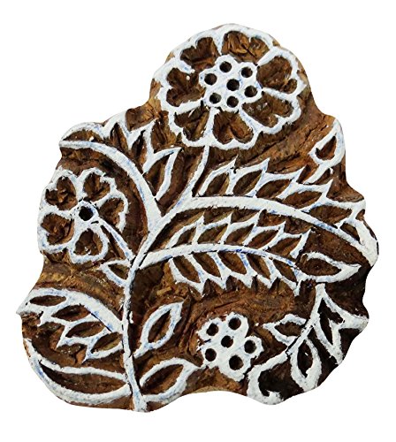 Knitwit Handblockdruck Holz Indian Holz Stempel Blumen Braun Textil Geschnitzt Stempel von Knitwit