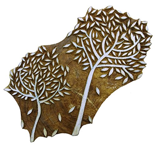Knitwit Handdruck Holzblock Baum Druck Muster Textildruck Blucke Briefmarken von Knitwit