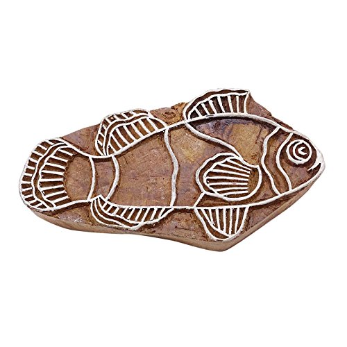 Knitwit Indian Fische Grenze Stempel Handcarved Stempel Braun Textildruckblock von Knitwit