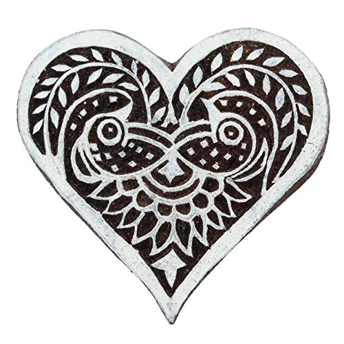 Knitwit Indische Holz Rahmen Briefmarke Herz-Form Blumen Handcarved Bedrucken von Textil Stamp von Knitwit