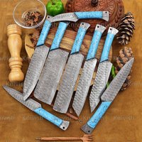 Koch Messer Set 8 Stück Komplettset Handgeschmiedete Damast-Stahl Full Tang Klingen Jubiläum Geburtstag Groomsman Weihnachtsgeschenke von Knivish