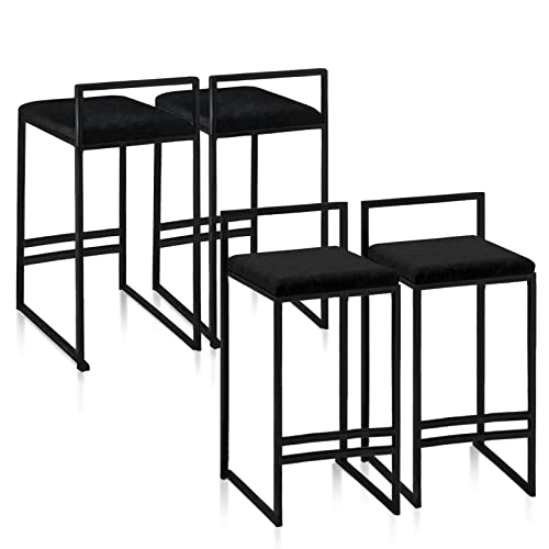 Knjlwa 65 cm Bar Stühle gepolsterte Barhocker Low Rücken Schwarze Küchenhocker für Kitchen Island Home Pub von Knjlwa