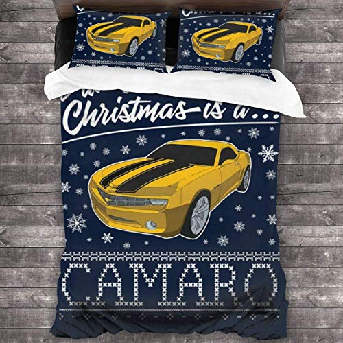 Knncch Alles, was ich zu Weihnachten möchte, ist EIN Camaro 3-teiliges Bettwäscheset Bettbezug Dekoratives 3-teiliges Bettwäscheset mit 2 Kissenbezügen von Knncch