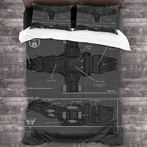 Knncch Blaupause der Gelassenheit Raumschiff Firefly 3-teiliges Bettwäscheset Bettbezug Dekoratives 3-teiliges Bettwäscheset mit 2 Kissenbezügen von Knncch