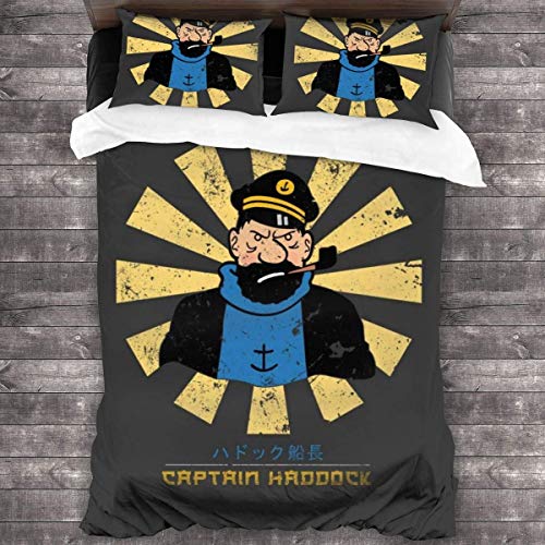 Knncch Captain Haddock Retro Japanisches Tim und Struppi 3-teiliges Bettwäscheset Bettbezug Dekoratives 3-teiliges Bettwäscheset mit 2 Kissenbezügen von Knncch