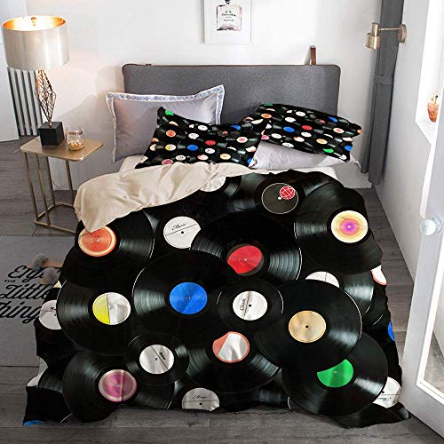 Knncch Leichte Bettbezug-Sets, abstrakte Musik Bunte Vintage-Schallplatten, dekorative 3D-Druck Bettwäsche-Set mit 2 Kissenbezug von Knncch