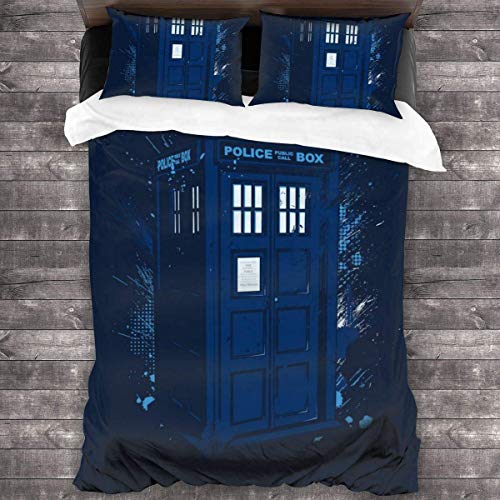 Knncch Zeitreise Tardis Doctor Who 3-teiliges Bettwäscheset Bettbezug Dekoratives 3-teiliges Bettwäscheset mit 2 Kissenbezügen von Knncch