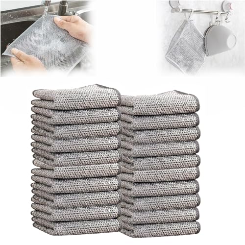 KnoRRS Multipurpose Wire Miracle Cleaning Cloth, Wet and Dry Wire Wipes, Wire Dish Towels, Double Stainless Steel Scrubber, Suitable for Dishes, Sinks, Counters, Stoves (20pcs) von KnoRRS