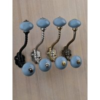 Antike Blaue Dekorative Handgemachte Keramik Wandhaken | Vintage |Metall-Wandhaken |Möbel-Hardware-Haken Badehaken von Knobco