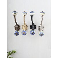 Blau & Weiß Dekorative Handgefertigte Keramik Wandhaken | Vintage Metal Bad Haken Und Möbel Hardware Für Home Decor Blau & Weiß Dekorative Handgefertigte Keramik Wandhaken | Vintage Metal Bad Haken Und Möbel Hardware Für Home Decor von Knobco