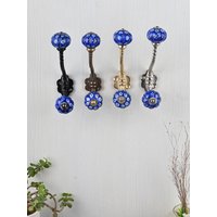 Blaue Dekorative Handgemachte Keramik Wandhaken |Vintage |Metallwandhaken |Möbelbeschläge | Badehaken von Knobco