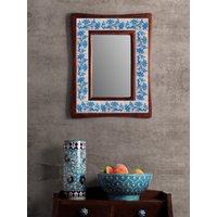 Elegantes Türkis-Design Auf Weißer Basis-Dekorativer Wandbehang-Keramikfliesen-Spiegel von Knobco