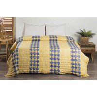 Galicha Beige Und Blau Hand Block Print Baumwolle Quilt von Knobco