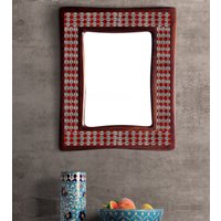 Handgemachter Roter Und Weißer Spiegel Mit Blauer Keramikfliese 20x24 Inch von Knobco