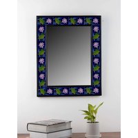 Lotus Design Blaue Farbe Floral Leafy Spiegel Zum Aufhängen An Der Wand - Get Your Custom Size Made-National Flower Of India von Knobco