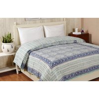 Lusture Aqua Und Blau Hand Block Print Baumwolle Quilt von Knobco