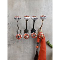 Orange Und Weiß Handgemachte Keramik Wandhänger | Vintage Kleiderbügel |Metall-Wandaufhänger |Möbel-Hardware-Aufhänger Badehaken von Knobco