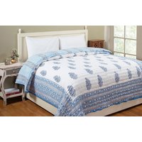 Ragini Buta Blau Hand Block Print Baumwolle Quilt von Knobco