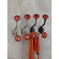 Rote Dekorative Handgemachte Keramik-Wandhaken |Vintage Wandhaken |Garderobenhaken |Metall-Wandhaken |Möbel-Hardware-Haken | Badehaken von Knobco