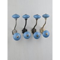 Türkis Dekorative Handgemachte Keramik Blau Aufhänger| Vintage Wandhaken |Metall | Möbelbeschläge Haken Badehaken von Knobco