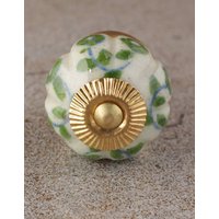 Melonenförmiger Kommoden-/Schrankknopf Aus Weißer Keramik Mit Grünem Design | Im Set Erhältlich von Knobco