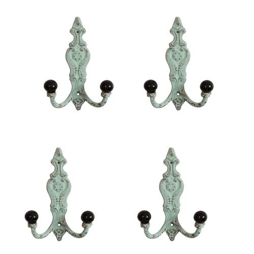 Knober 4 X Doppelhaken | Gardrobenhaken | Kleiderhaken | Vintage Stil Eisen | türkis | Shabby Chic von Knober