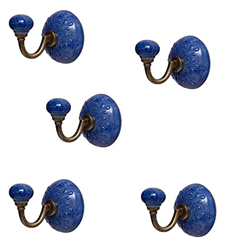 Knober ED15 X 5 5 X Garderobenhaken aus Edelstahl und Keramik. Handbemalt. Blau Verziert von Knober