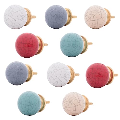 Knober 10 X Kugelförmiger Möbelknopf aus Keramik handbemalt in kräftgen Farben FARBMIX von Knober
