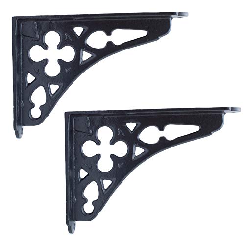 Knober 2 Regalhalter Paar Antik schwarz Gußeisen Wandhalter Regalträger Wandwinkel (GUS12 schwarz) von Knober