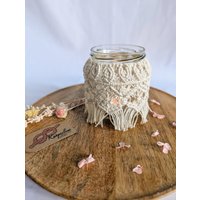 Handgefertigtes Makramee Windlicht Aus Recycelten Gläsern Im Bohostil, Stehend Diamantmuster, Macramee Lantern, Geschenk Für Sie Handgefertigtes Makramee Windlicht Aus Recycelten Gläsern Im Bohostil, Stehend Diamantmuster, Macramee Lantern, Geschenk Für Sie von Knoeperleni