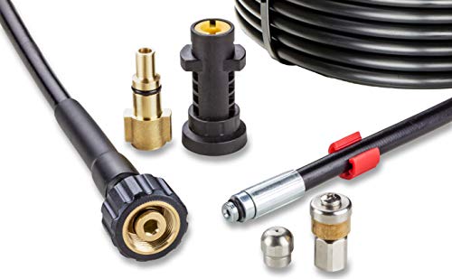Rohrreinigungsschlauch für Hochdruckreiniger 15m, 200bar- Rohrreinigungsset geeignet für Kärcher, Parkside, Lavor, Bosch Professional – Starre Düse, Rotierende Düse KNOFER von Knofer