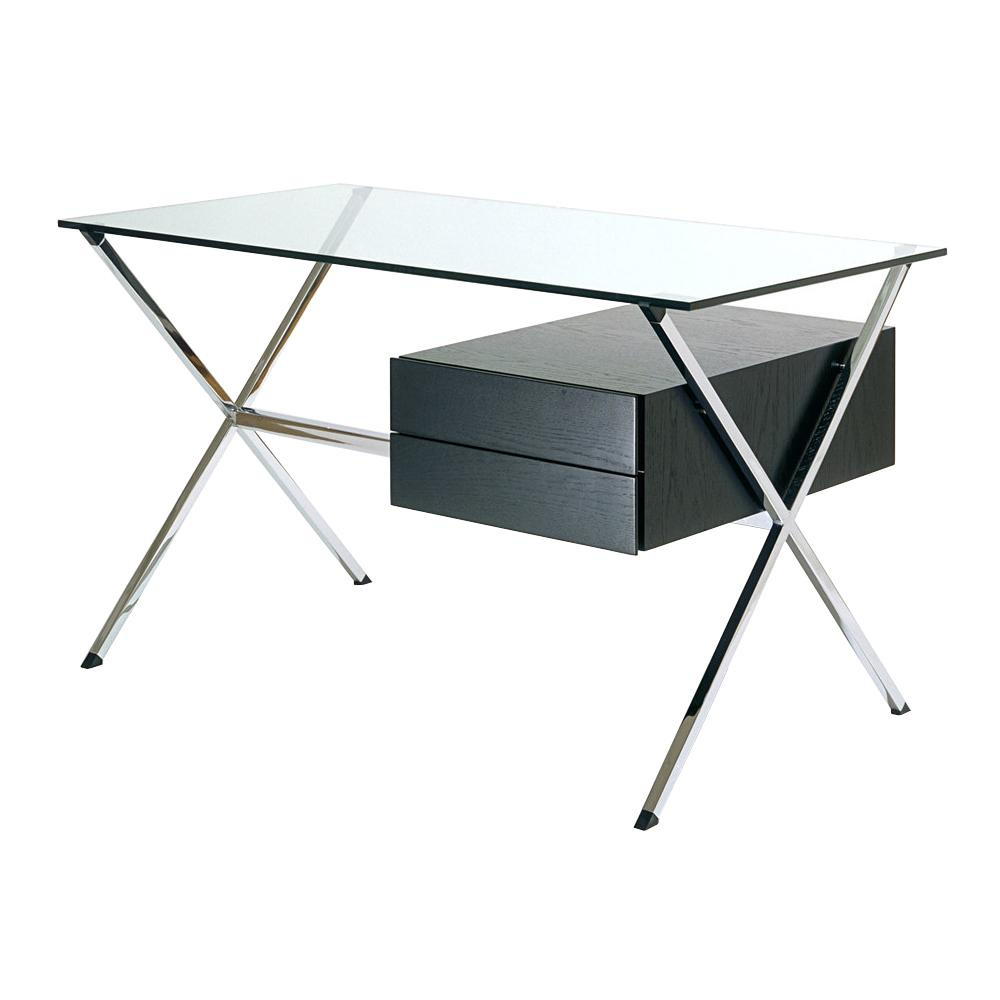 Knoll International - Albini Schreibtisch - Eiche schwarz gebeizt/transparent/2 Schubladen/BxHxT 122x70x67cm/Gestell hochglänzend verchromt von Knoll International