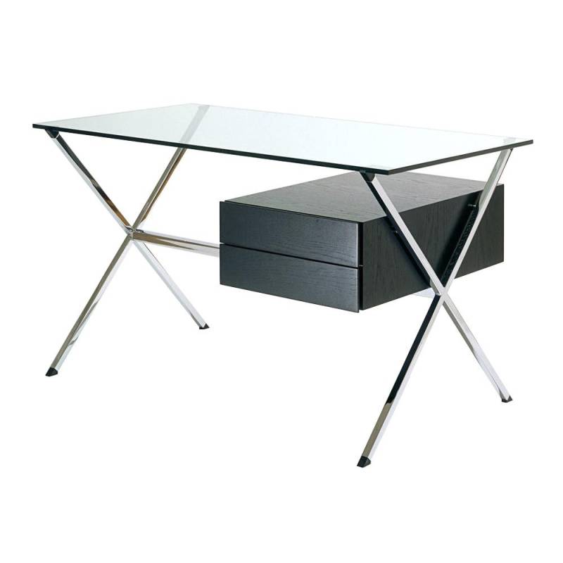 Knoll International - Albini Schreibtisch - Eiche schwarz gebeizt/2 Schubladen/Kristallglas 12mm transparent/BxHxT 122x70x67cm/Gestell hochglänzend ve von Knoll International