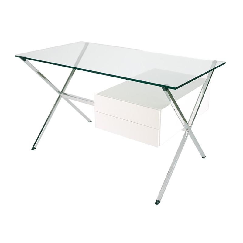 Knoll International - Albini Schreibtisch - Eiche weiß lackiert/transparent/2 Schubladen/BxHxT 122x70x67cm/Gestell hochglänzend verchromt von Knoll International