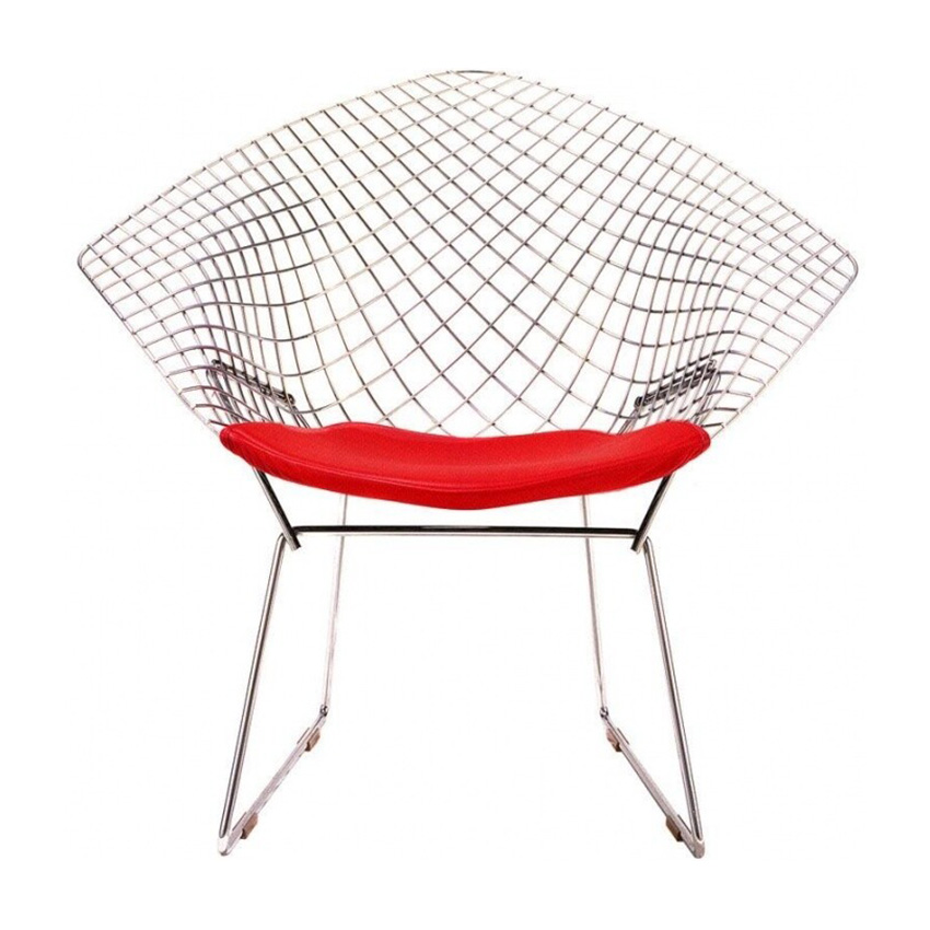 Knoll International - Bertoia Diamond Sessel - chrom/glänzend/mit Sitzkissen Tonus 130 rot von Knoll International