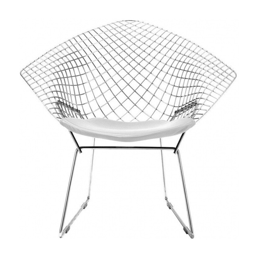 Knoll International - Bertoia Diamond Sessel - chrom/glänzend/mit Sitzkissen Vinyl weiß von Knoll International