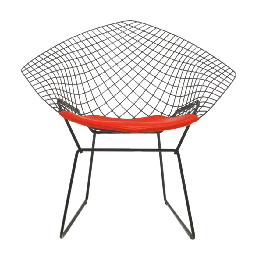 Knoll International - Bertoia Diamond Sessel - schwarz/Rilsan Schutzbeschichtung/mit Sitzkissen Tonus 130 rot von Knoll International