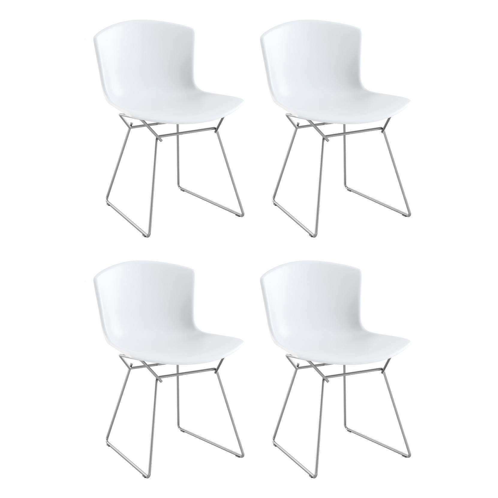 Knoll International - Bertoia Plastic Stuhl Gestell verchromt 4er Set - weiß/BxHxT 52,3x77x54,6cm/Kunststoffgleiter/Gestell Stahl verchromt von Knoll International