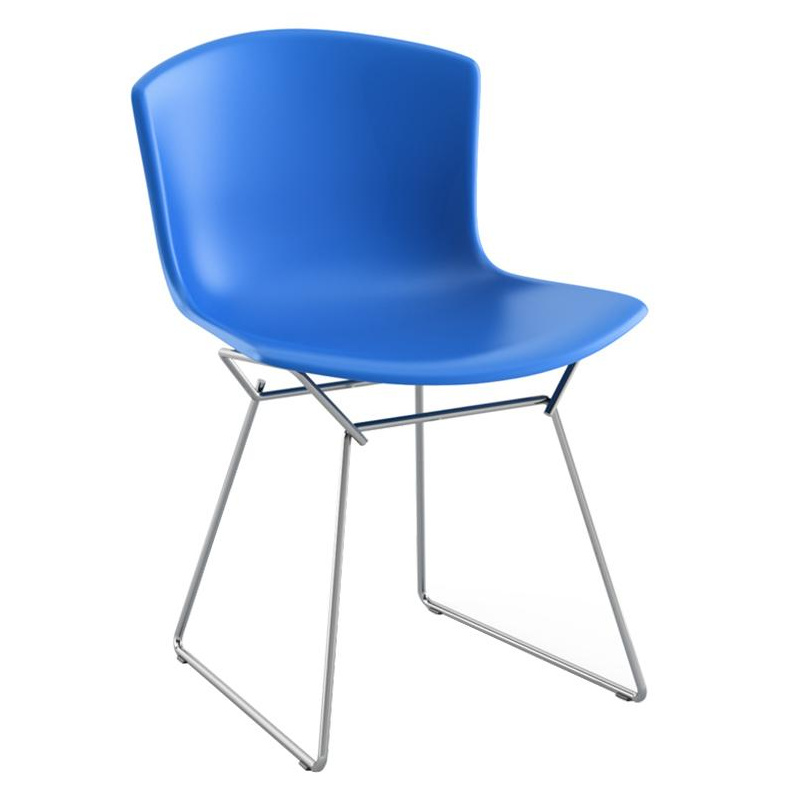 Knoll International - Bertoia Plastic Stuhl Gestell verchromt - blau/BxHxT 52,3x77x54,6cm/Kunststoffgleiter/Gestell Stahl verchromt von Knoll International