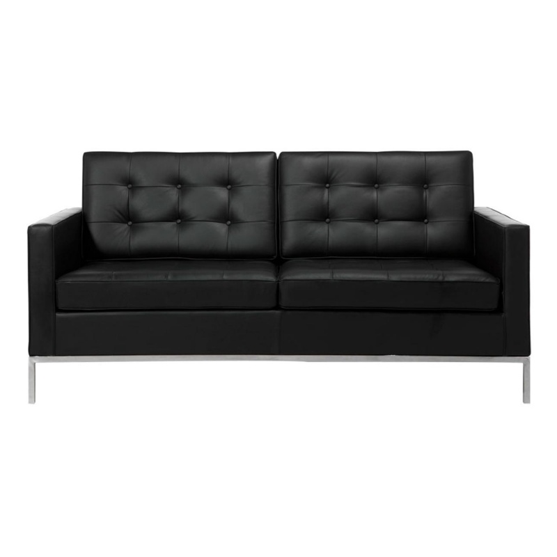 Knoll International - Florence Knoll 2-Sitzer Sofa - Leder schwarz/Gestell chrom/Leder Volo Black von Knoll International