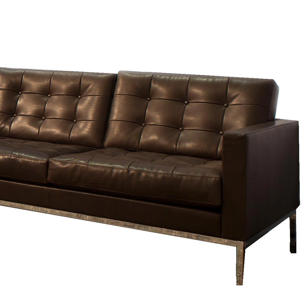 Knoll International - Florence Knoll Relax 2-Sitzer Sofa - dunkelbraun/Venezia Leather 05/Gestell chrom/mit Knöpfen von Knoll International
