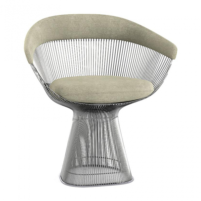 Knoll International - Platner Armlehnstuhl - silber/Stoff Circa Silver K10543/BxHxT 73x76x58cm/Gestell Nickel poliert von Knoll International