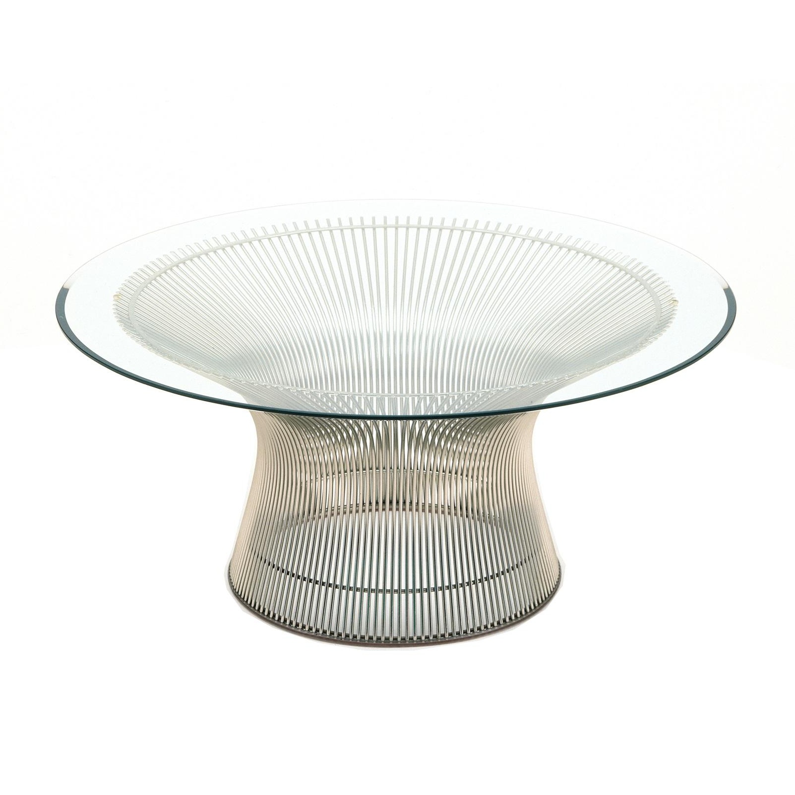 Knoll International - Platner Couchtisch Ø91.5cm - transparent/Kristallglas/Gestell Stahl vernickelt/H 38.5cm von Knoll International