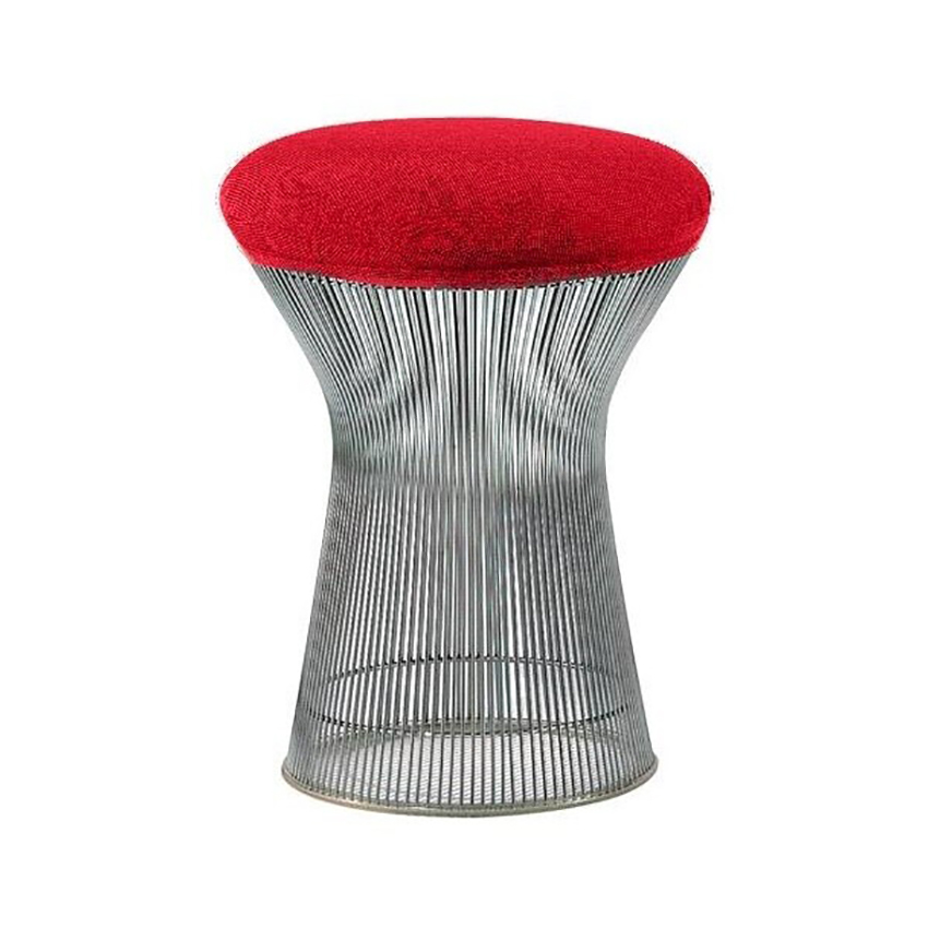 Knoll International - Platner Hocker - nickel poliert/Kissen rot/inkl. Sitz-/Nackenkissen Stoff Cato 19 von Knoll International