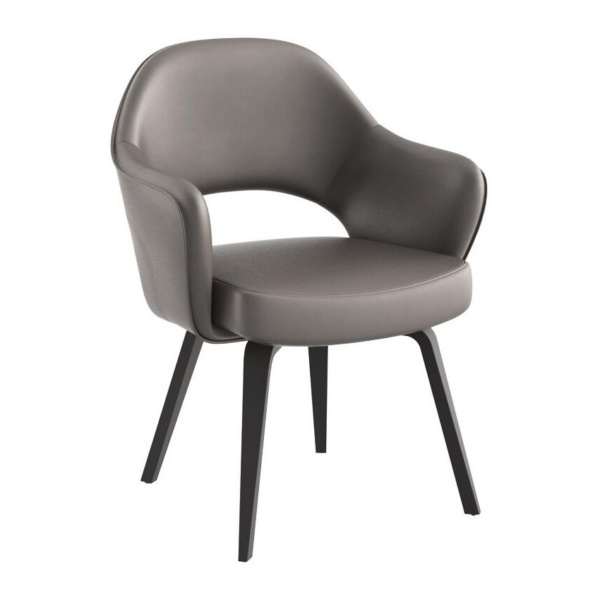 Knoll International - Saarinen Conference Armlehnstuhl Gestell ebenholz - grau/Leder Volo Flint/BxHxT 65,5x81,5x63cm/Gestell Eiche ebenholz gebeizt von Knoll International