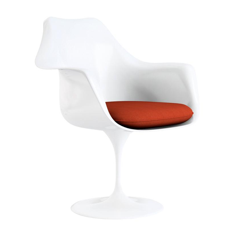 Knoll International - Saarinen Tulip Armlehnstuhl drehbar - weiß/mit Sitzkissen/Bezug rot Tonus 130 von Knoll International